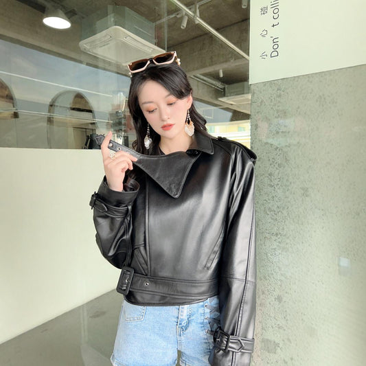 2024042509 Leather jacket short jacket