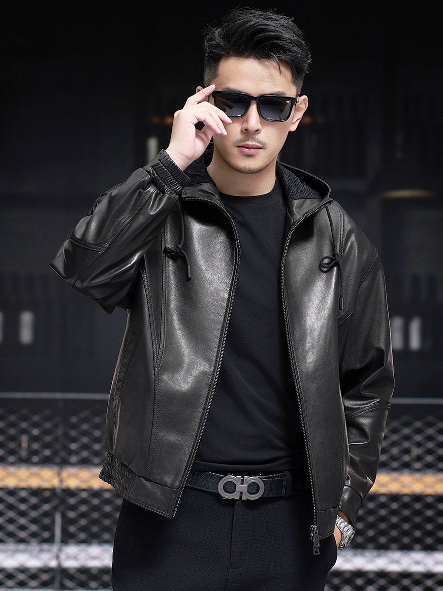 2024041913 Leather jacket and hooded loose jacket